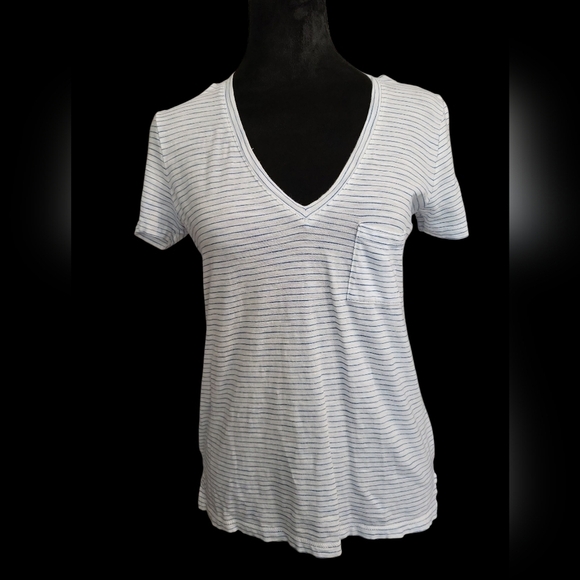 Madewell Blue And White Striped V-Neck Women's Top XXS - Picture 10 of 12
